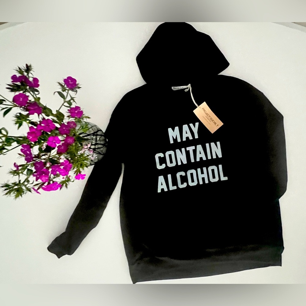 NWT PROJECT SOCIAL T MAY CONTAIN ALCOHOL BLACK Gray SOFT Drawstring HOODIE M